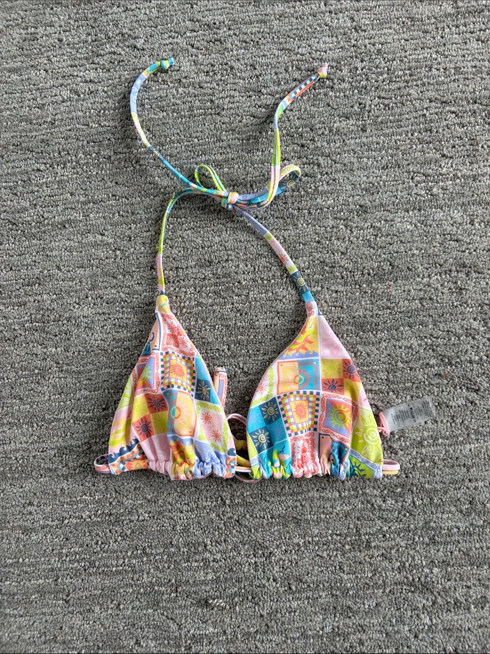 Women’s Multicolor Patchwork Triangle Bikini Reversible Top